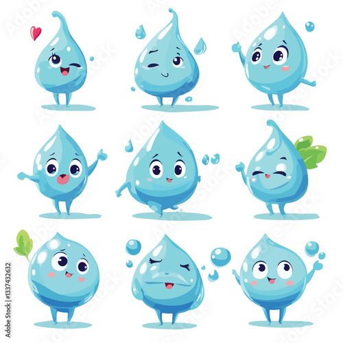 Funny Positive Cartoon Water Drop Characters
