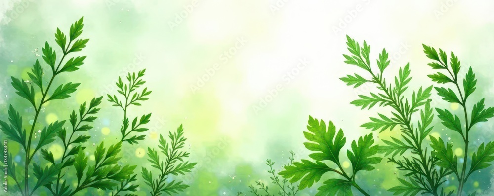 Soft watercolor backdrop featuring dill, parsley, sage , leaves, watercolor Soft watercolor backdrop featuring dill, parsley, sage , leaves, watercolor