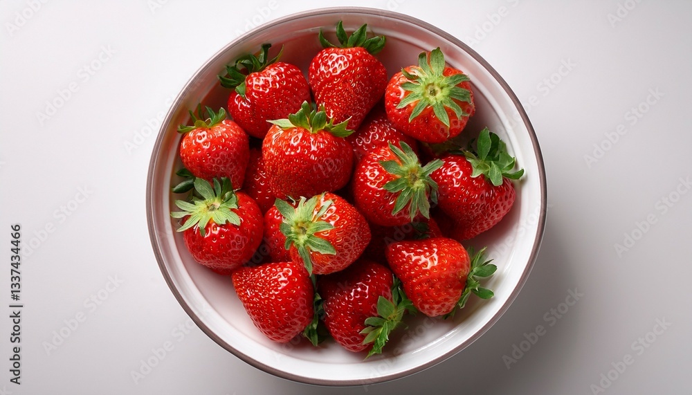 strawberries in a bowl flat lay of a bowl of fresh strawberries on a stark white background strawberries in a bowl flat lay of a bowl of fresh strawberries on a stark white background