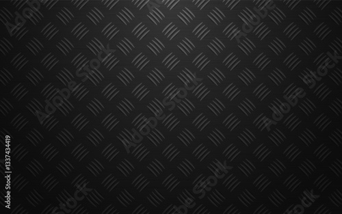 Diamond plate. Dark industrial background. Steel texture with gradient. Metal sheet construction. Shiny iron panel. Realistic stainless walkway. Vector illustration.