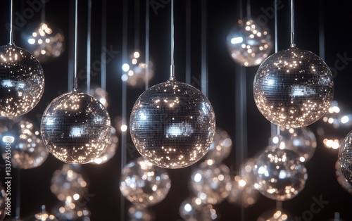 Silver disco balls with warm bokeh lights	