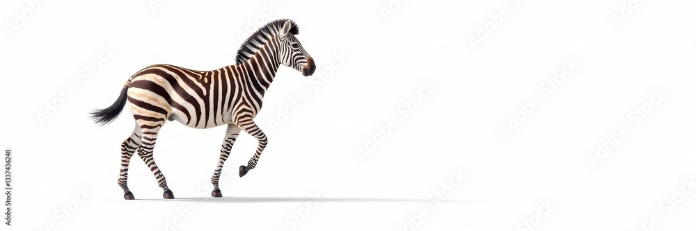 Fototapeta premium Striped zebra, isolated on pure white background , white, wildlife photography, wildlife