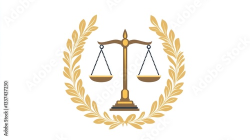 Justice Scales Emblem,  Legal Symbol,  Round Frame,  Ornate