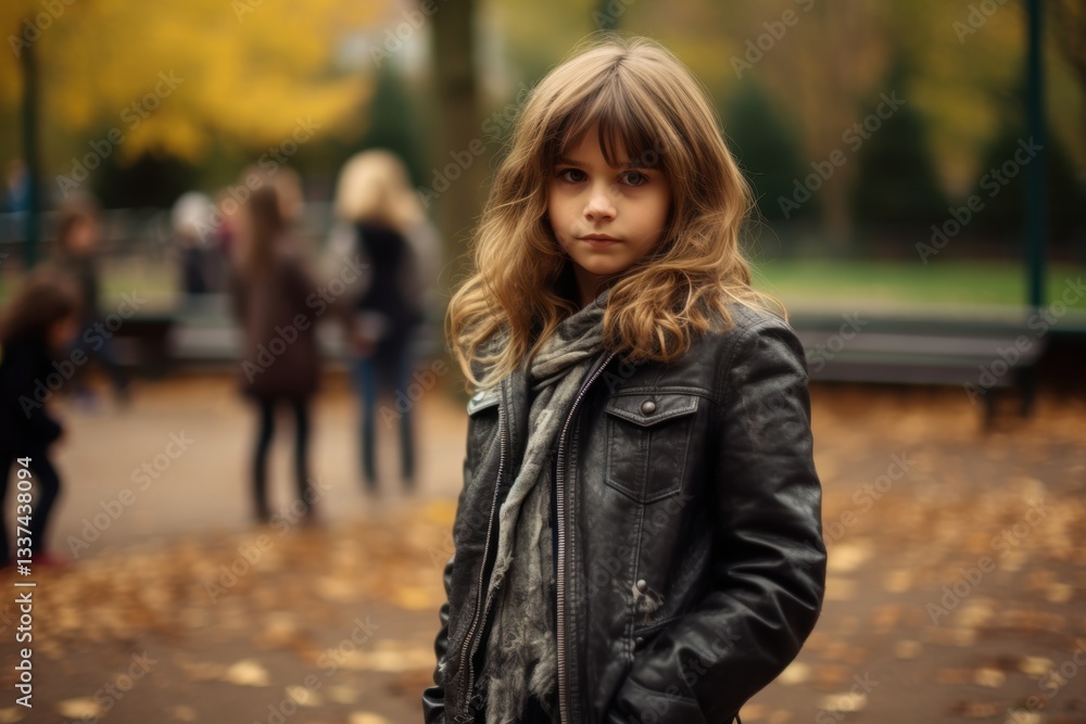 Fototapeta premium A girl with long hair is standing in a park