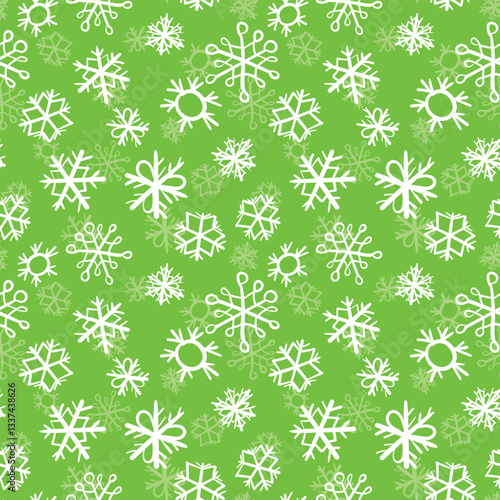 Winter seamless pattern with white snowflakes on color background. Vector illustration for fabric, textile wallpaper, posters, gift wrapping paper. Christmas vector illustration. Falling snow. 