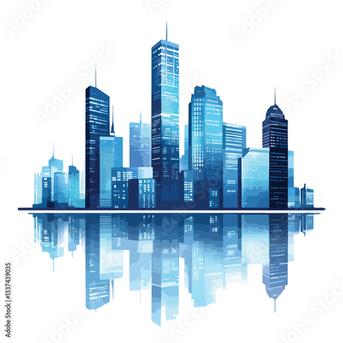 Blue Silhouette of Urban Skyscrapers in Cityscape