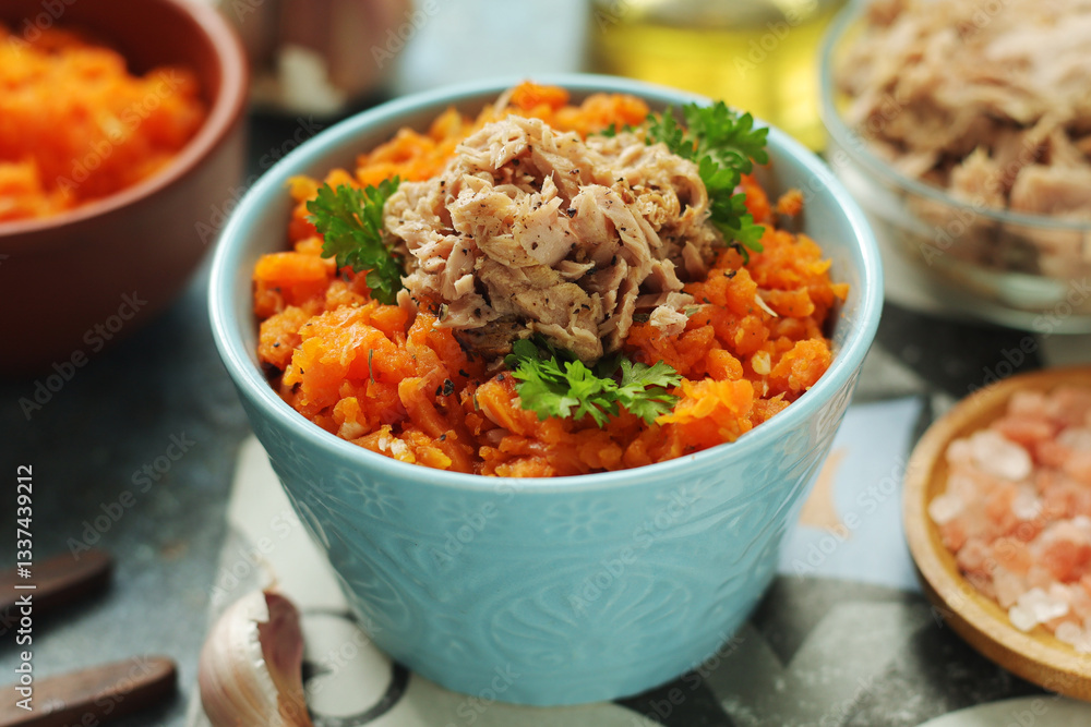 Houria, cooked carrot salad, a traditional dish of Tunisian cuisine Houria, cooked carrot salad, a traditional dish of Tunisian cuisine