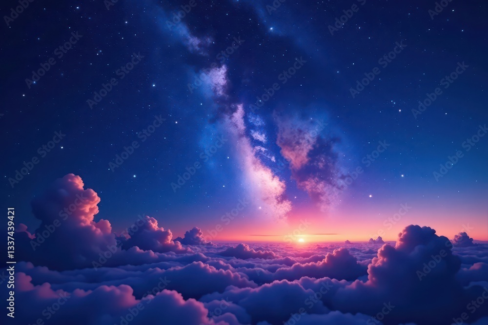 Fototapeta premium Vast, starlit night sky, wispy clouds drift across celestial expanse, beauty, dreamy, cosmic