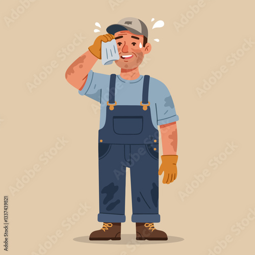 Man Wiping Sweat Illustration After Hard Working Outdoor Job