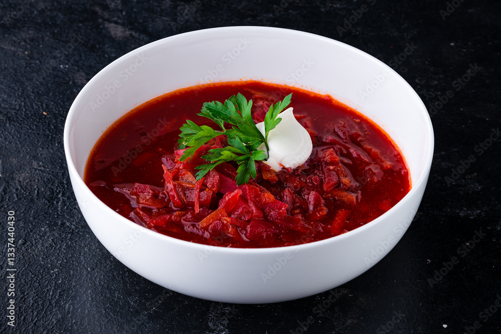 red beetroot soup - traditional Ukrainian borscht