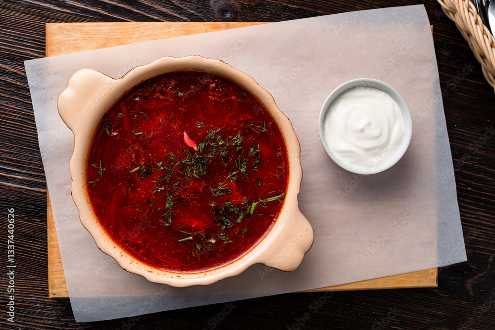 red beetroot soup - traditional Ukrainian borscht