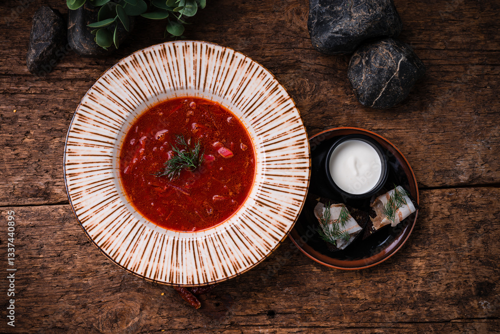 red beetroot soup - traditional Ukrainian borscht