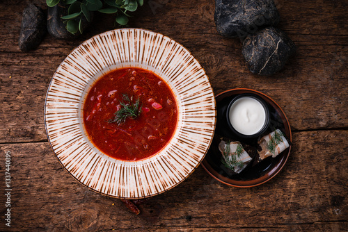 Obraz na płótnie red beetroot soup - traditional Ukrainian borscht w salonie