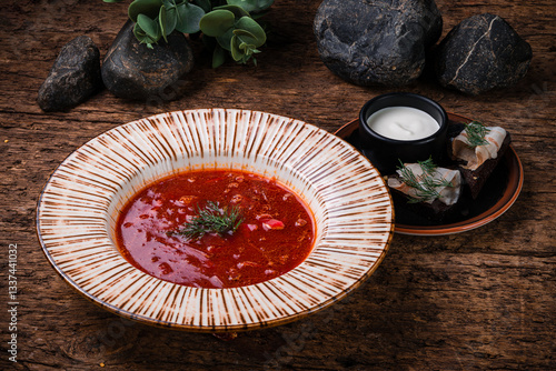 Obraz na płótnie red beetroot soup - traditional Ukrainian borscht w salonie