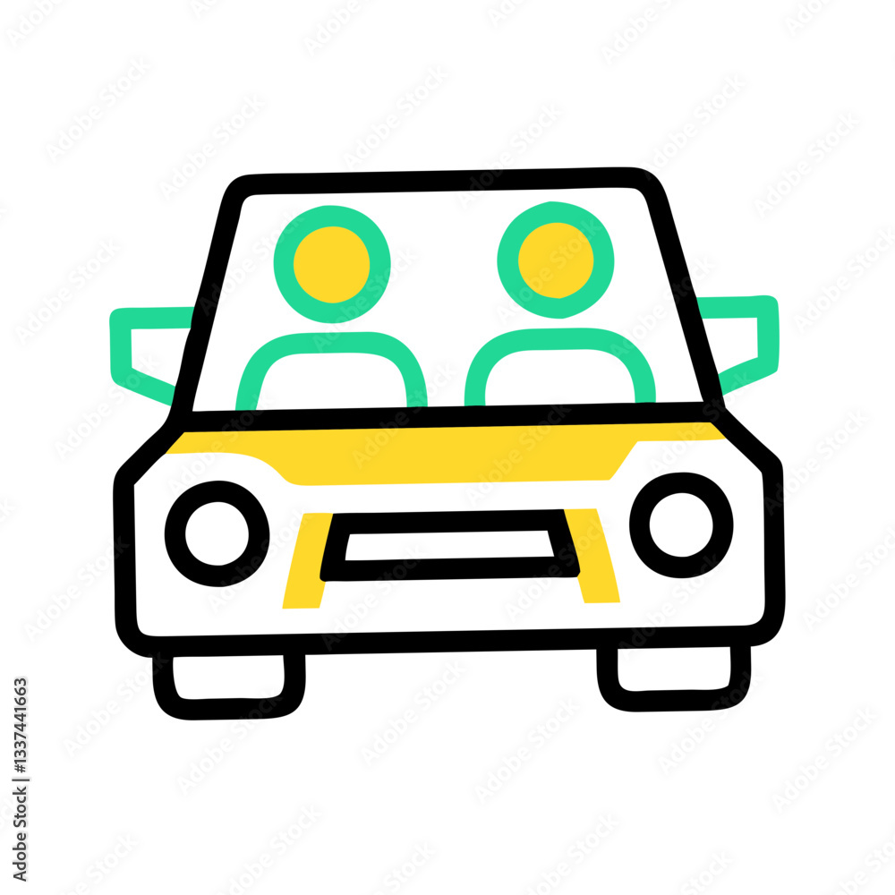 Carpooling icon featuring two passengers in a car promoting eco-friendly transportation on a white background Carpooling icon featuring two passengers in a car promoting eco-friendly transportation on a white background
