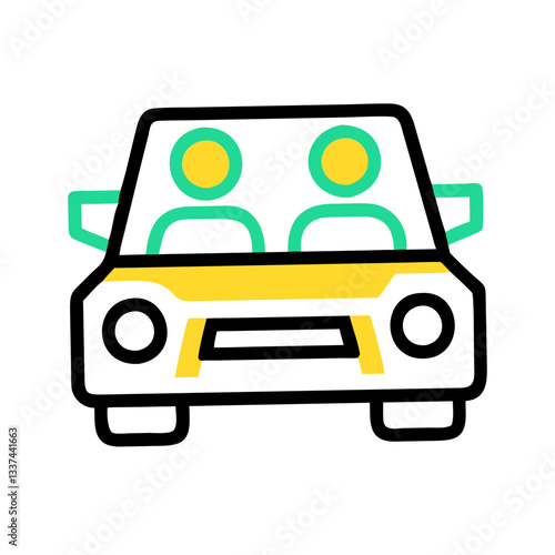 Carpooling icon featuring two passengers in a car promoting eco-friendly transportation on a white background
