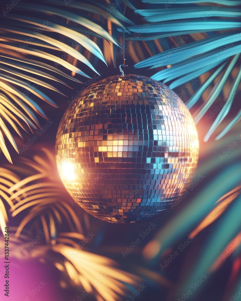 Obraz premium Disco Ball Among Palm Leaves 