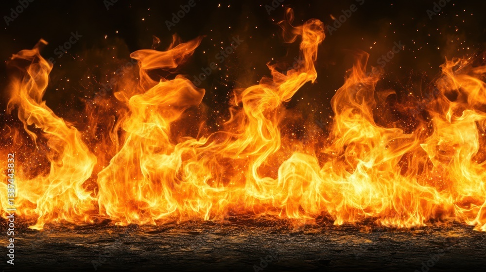 Vibrant flames dancing against a dark backdrop.