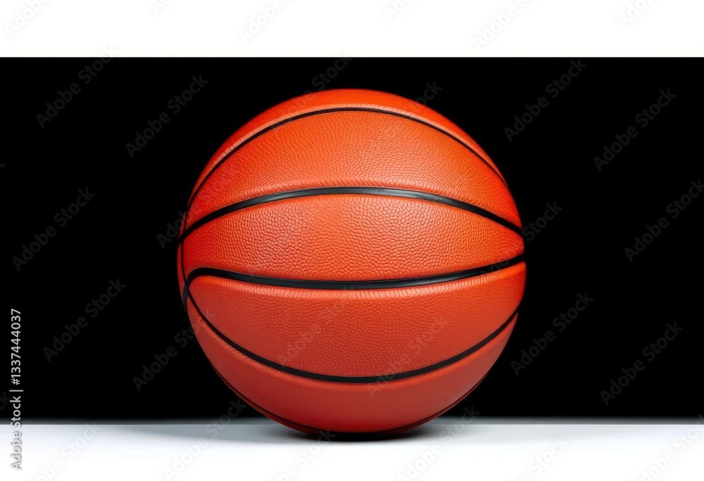 Obraz premium Leather basketball, perfectly centered against a stark black background, isolated, high-resolution