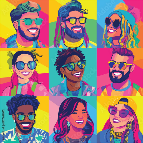 Multiracial Smiling Faces Collage Portraits