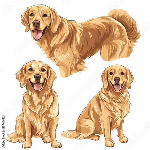 Happy Golden Retrievers Collection - Three Playful Dogs