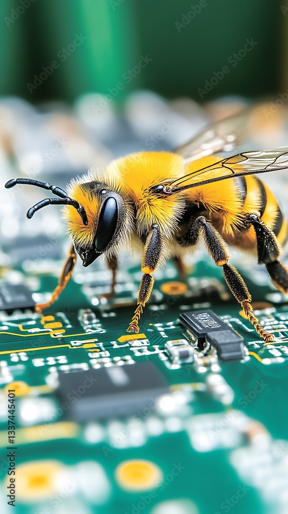 Bee on Circuit Board for Tech Nature Contrast. Bee on Circuit Board for Tech Nature Contrast.