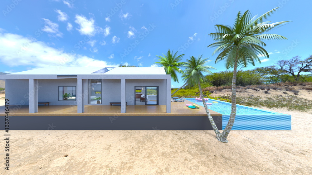 Obraz premium プール付き住宅 3DCGレンダリング
