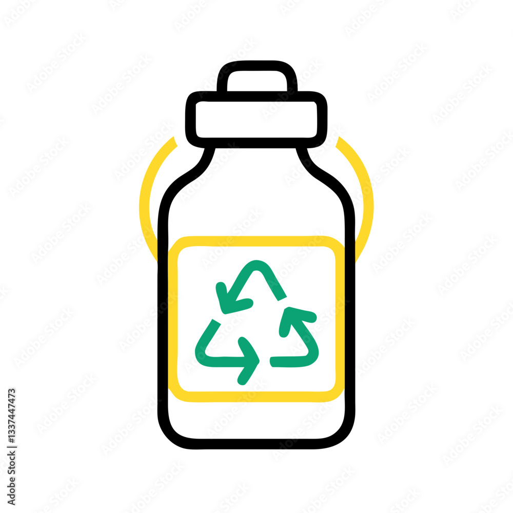 Obraz premium Reusable bottle icon with recycling symbol, conscious consumption concept