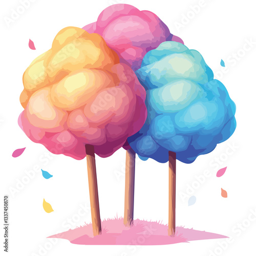 Colorful Cotton Candy Land Vector Illustration on White Background