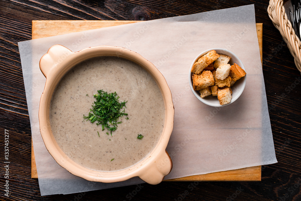 Delicious cream soup with mushrooms