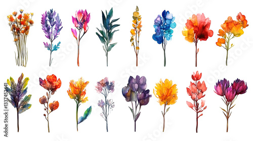 Fototapeta Naklejka Na Ścianę i Meble -  set of different watercolor wild spring flowers isolated on white or transparent background