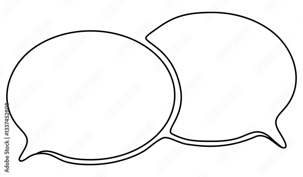 Fototapeta premium Speech bubbles continuous line art drawing. Chat symbol. Communication concept. Vector illustration isolated on white.