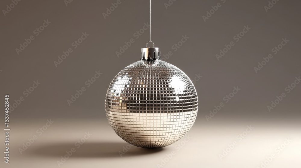 Obraz premium Minimal silver disco ball on neutral background
