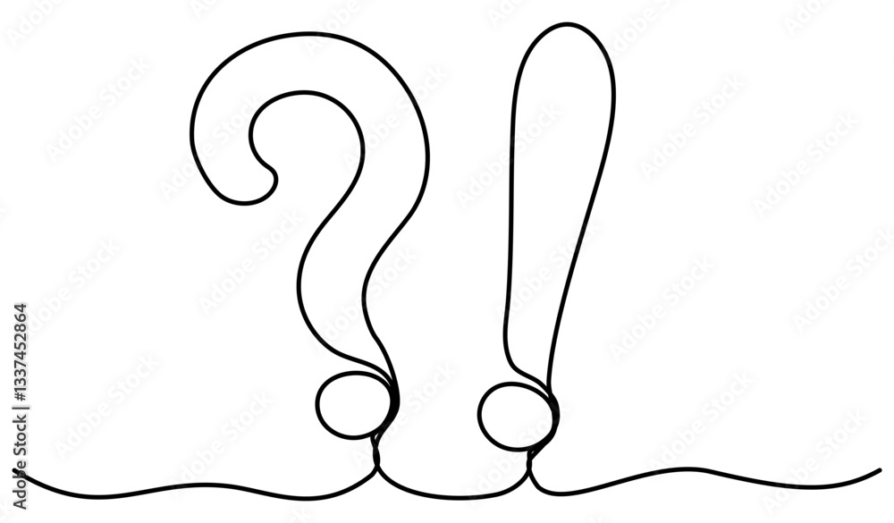 Obraz premium Question and exclamation mark continuous one line drawing. Vector illustration isolated on white. 