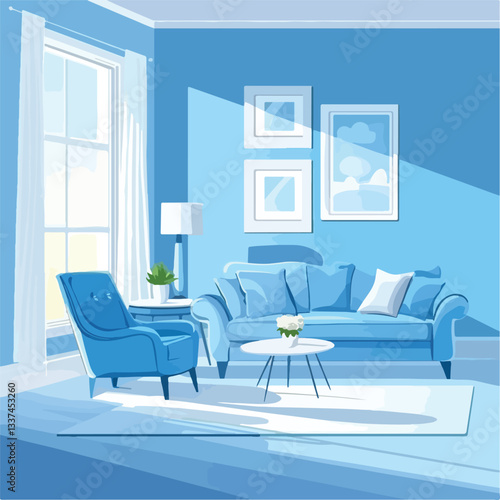 Cozy Living Room with Calming Blue Walls and Mat