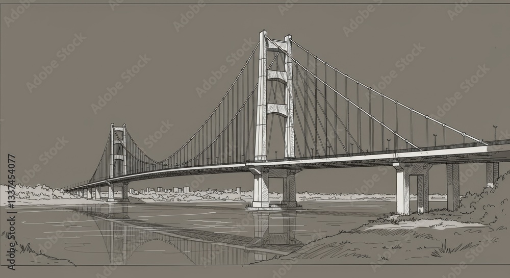 Obraz premium Suspension Bridge Over a River