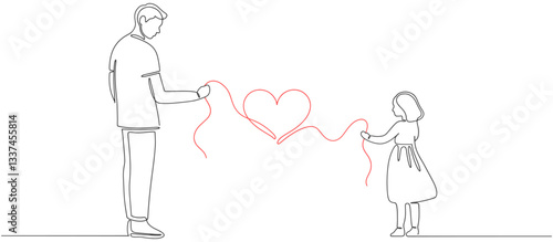 Fathers day line art style vector illustration, father and daughter line art illustration