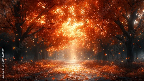 Tranquil autumn forest with vibrant orange leaves high resolution picture
