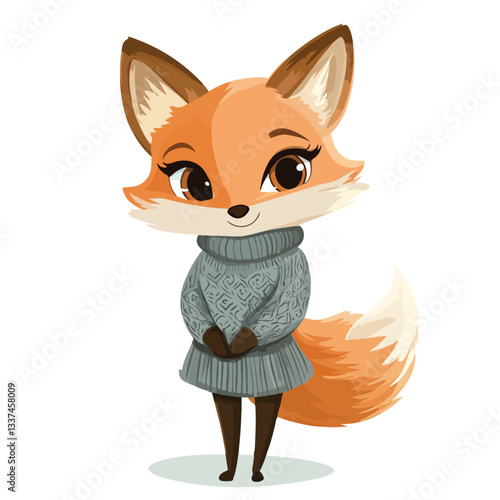 Charming Cartoon Fox in Stylish Sweater Dress