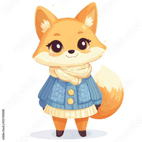 Charming Cartoon Fox in Stylish Sweater Dress