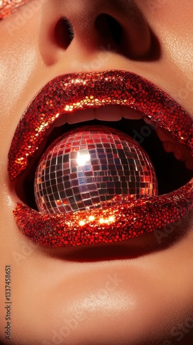 Red lips with disco ball candy