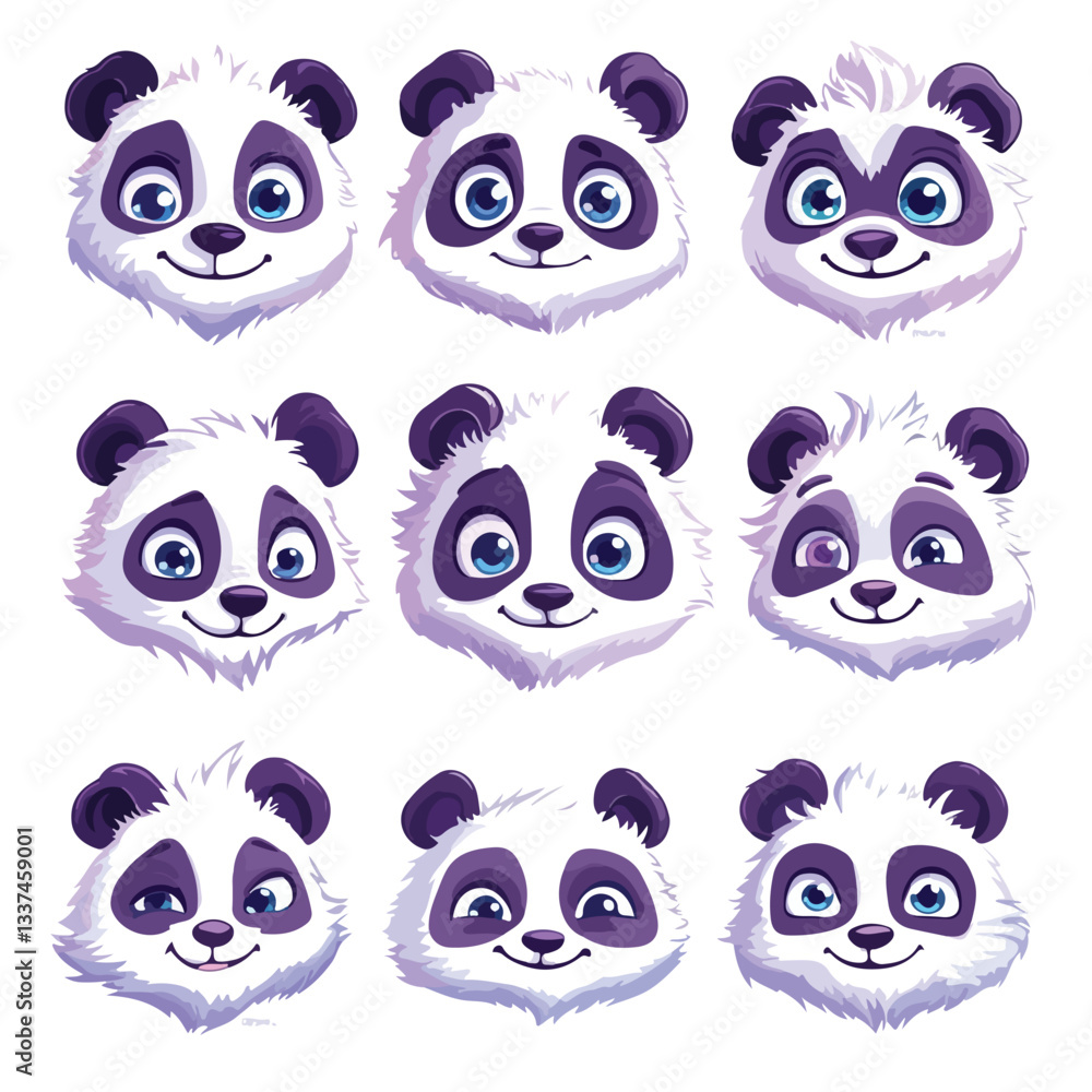Fototapeta premium Cute Adorable Panda Head Face Cartoon Character