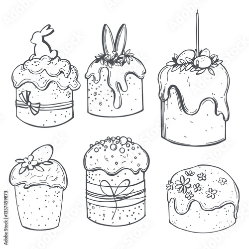 Hand-drawn  Easter cake.   Vector sketch  illustration. 
