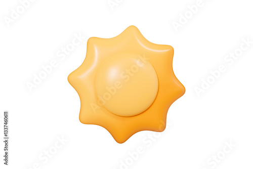3D Yellow Sun cartoon design icon. Summer weather object isolated on white. 3D Vector illustration