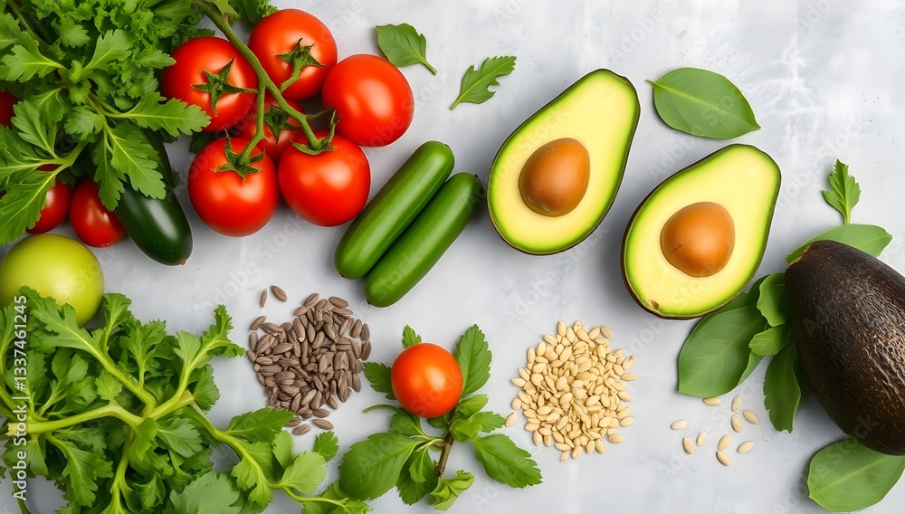 Wholesome Plant-Based Ingredients with Avocados, Seeds, and Greens Wholesome Plant-Based Ingredients with Avocados, Seeds, and Greens