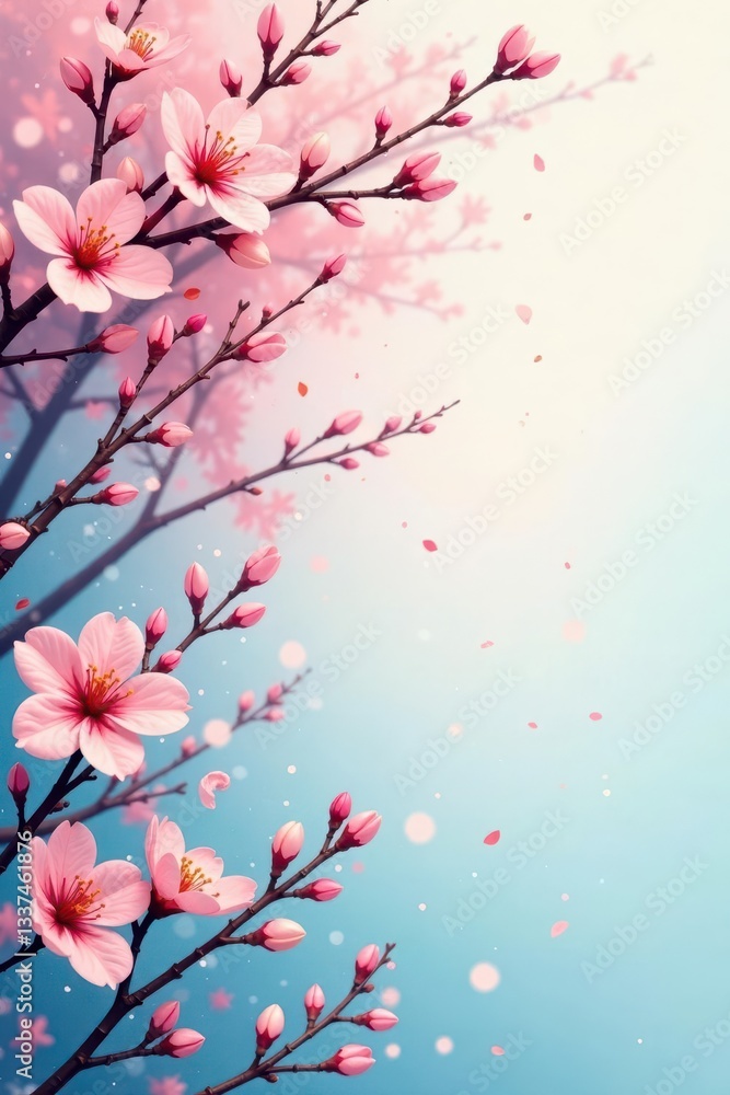 Obraz premium Abstract pastel swirls, blooming branches, watercolor texture , graphic, modern