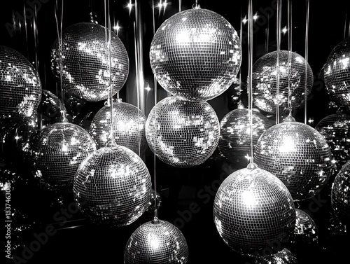 Cluster of silver disco balls hanging