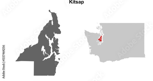 Kitsap County (Washington) blank outline map set