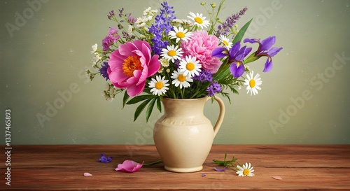 Wallpaper Mural Floral Arrangement in Ceramic Pitcher with Colorful Wildflowers Still Life Torontodigital.ca
