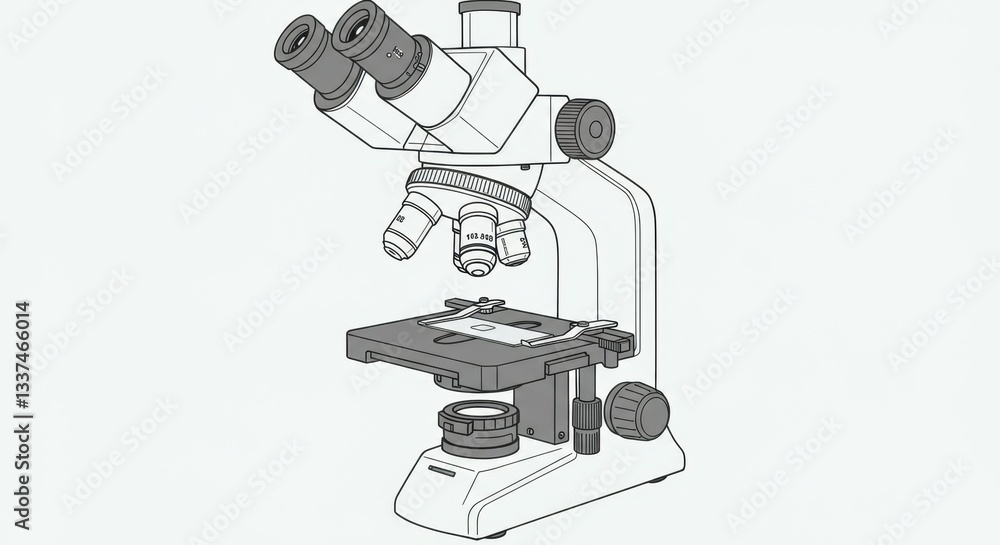 Detailed Line Art Illustration of a High-Powered Microscope Detailed Line Art Illustration of a High-Powered Microscope